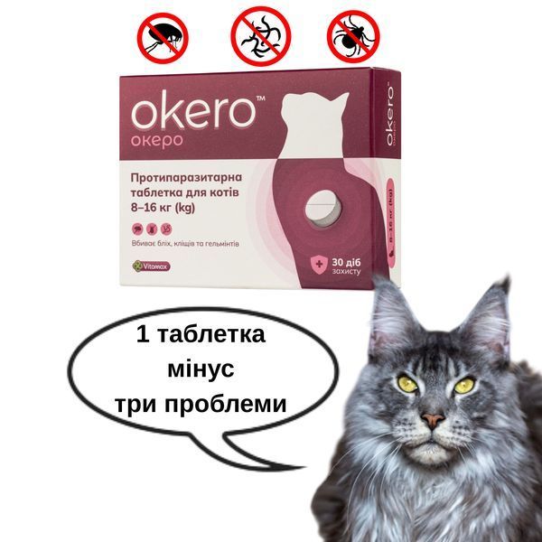 Протипаразитна таблетка для котів вагою 8 - 16 кг Okero 0247CH/03 фото